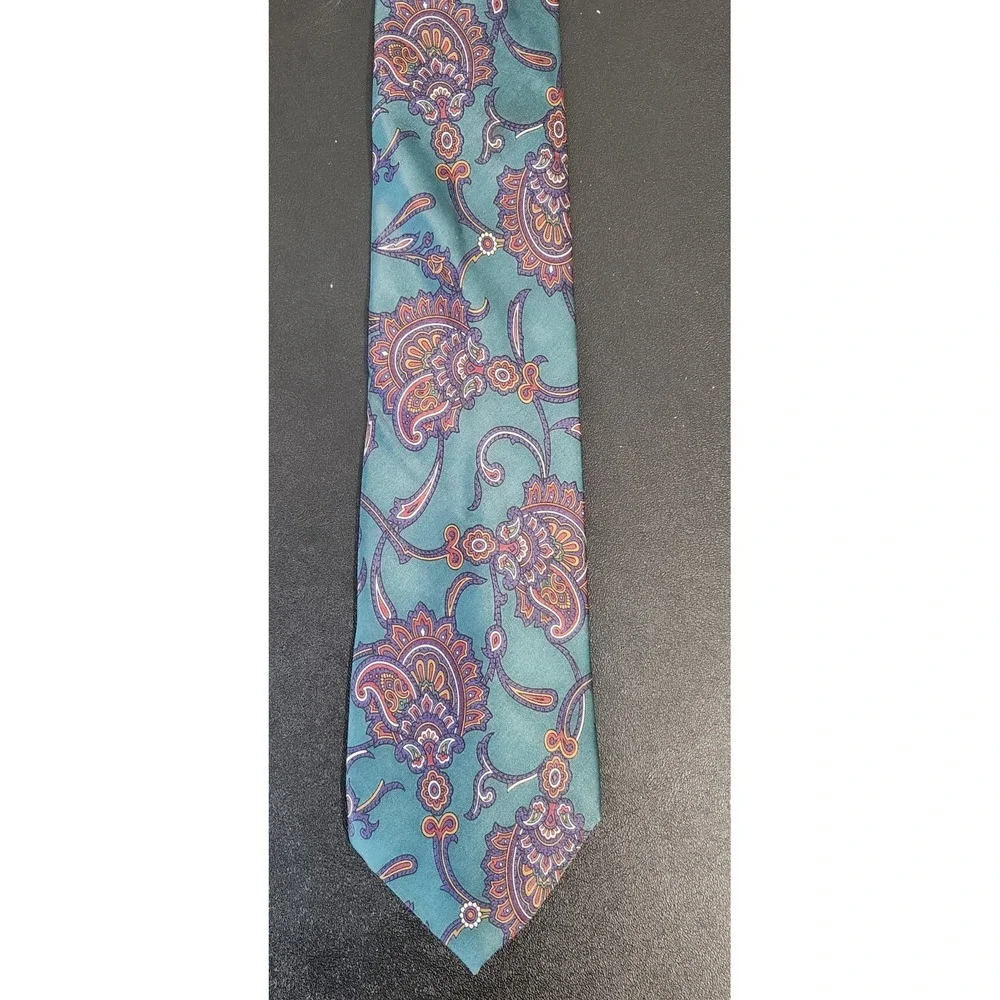 Ted Lapidus 100% Silk Paisley Tie – Teal Purple‎ Orange Pattern – 61